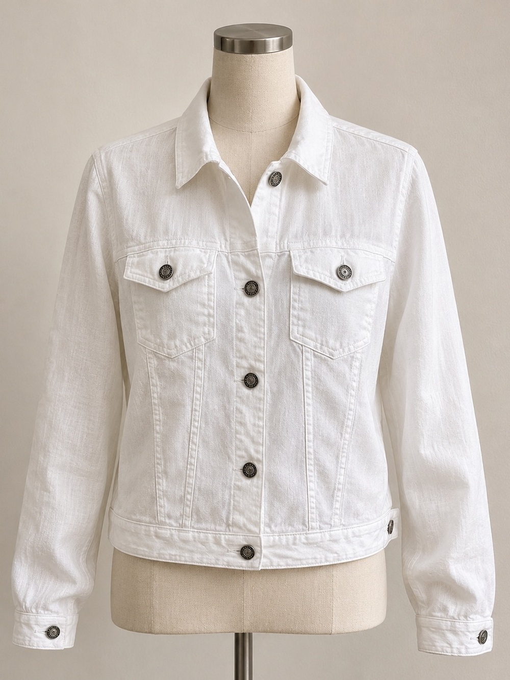 Jones & Co White 100% Linen Button Front Utility Jacket Women’s 10